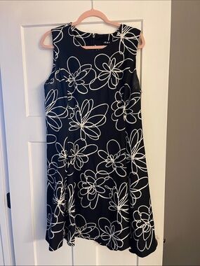 DKNY Black Dress with White Floral Sketch Print